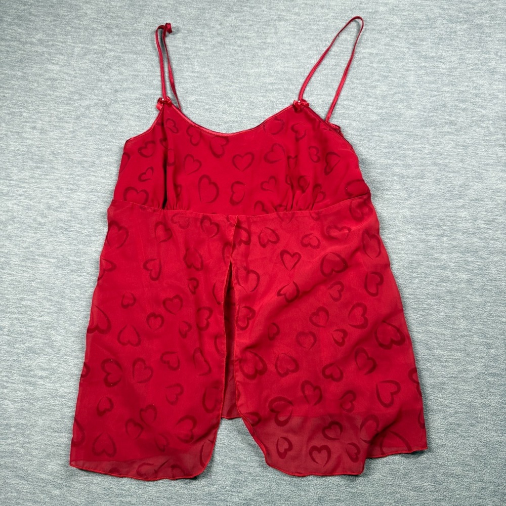 Gilligan O'Malley Lingerie Womens L Red Heart Print Sheer‎ Babydoll Chemise Sli
